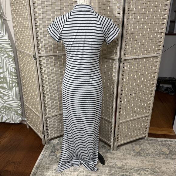 Offline by Aerie THUMBS UP POLO MAXI DRESS Size S Gray Stripe Short Sleeve NEW - Picture 3 of 11